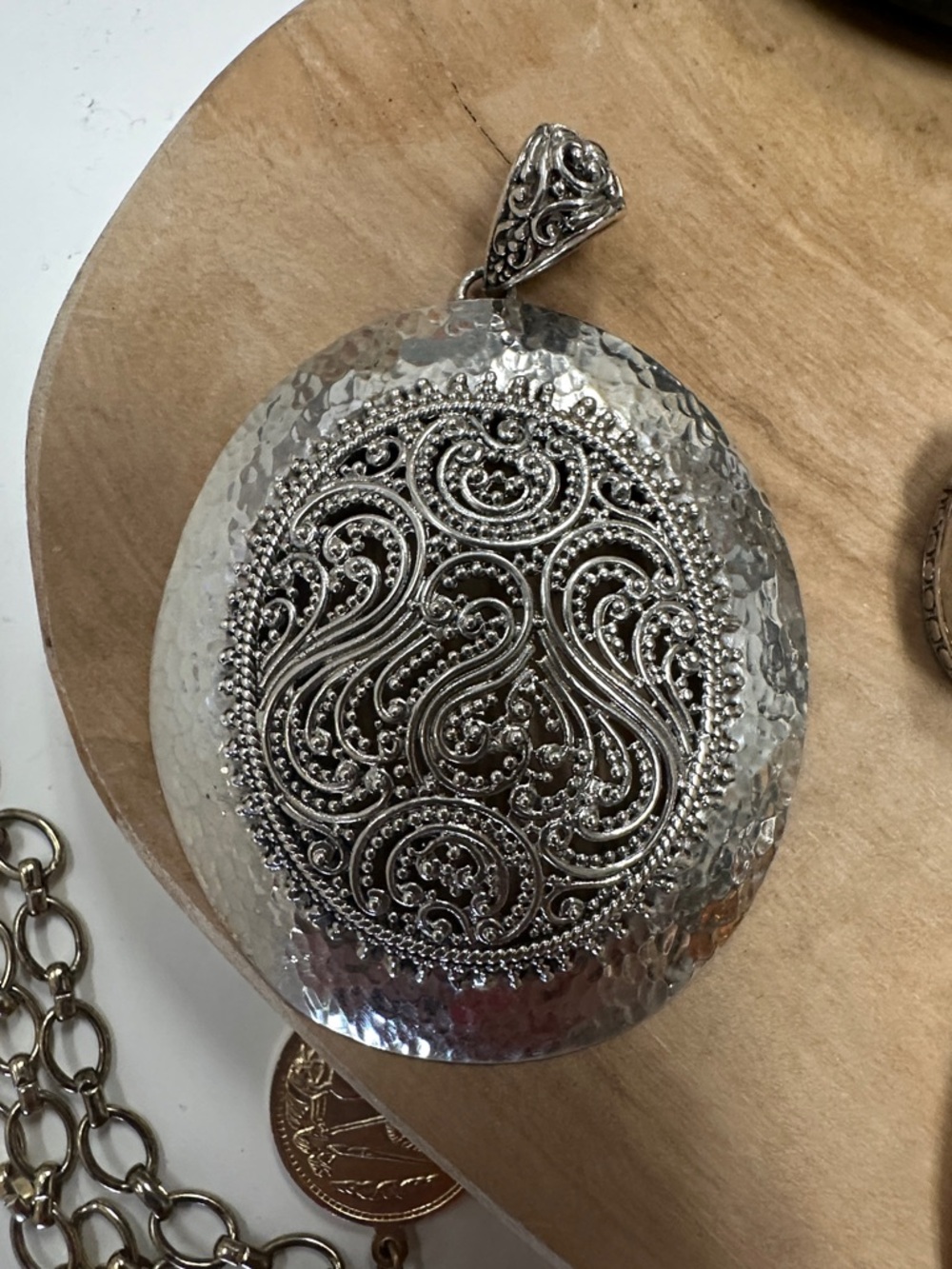 Ornate Hammered Silver Statement Pendant